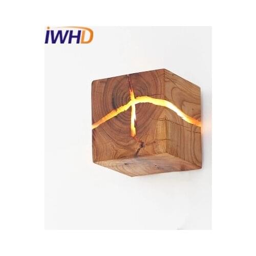 IWHD Wood Loft Industrial Vintage Wall Light Fixtures Square Retro LED Wall Lamp Stairway Lighting Fixtures Lampara Pared
