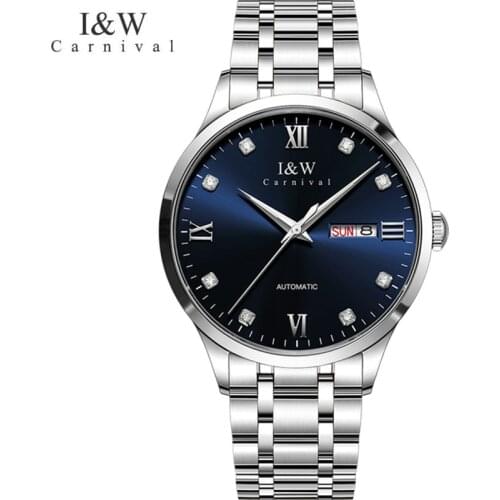 Carnival Brand Luxury Silver Gold Automatic Watch Men Waterproof Sapphire Calendar Mechanical Wristwatch 2021 Relogio Masculino