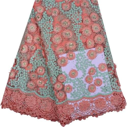 Latest French 3D Lace Fabric Tulle Net Fabric With Stones 2018 High Quality African Net Lace Embroidery Mesh Lace Fabric 1292