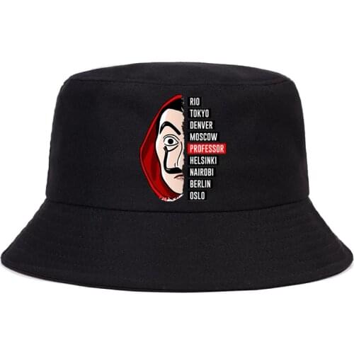 La Casa De Papel Print Bucket Hats Summer Cap House Of Paper Money Heist Unisex Fashion Foldable Panama Bucket Hat Fisherman Hat