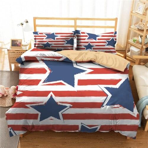 Blue Star Red Stirp Duvet Cover Set Colorful Geometric Pattern Bedcloth 3D Single Bed Linen Set US EU AU Size Custom Bedding