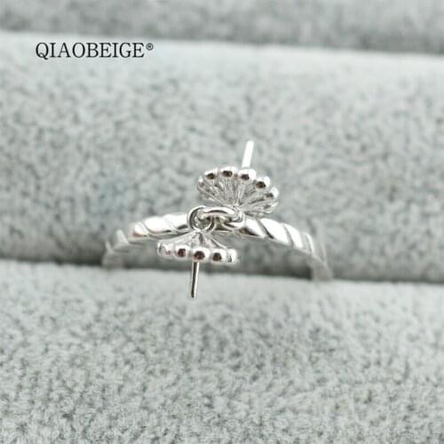 QIAOBEIGE diy pearl fittings 925 sterling silver jewelry For Women natural Pearl jewelry double pearl rings screw shape Mounting