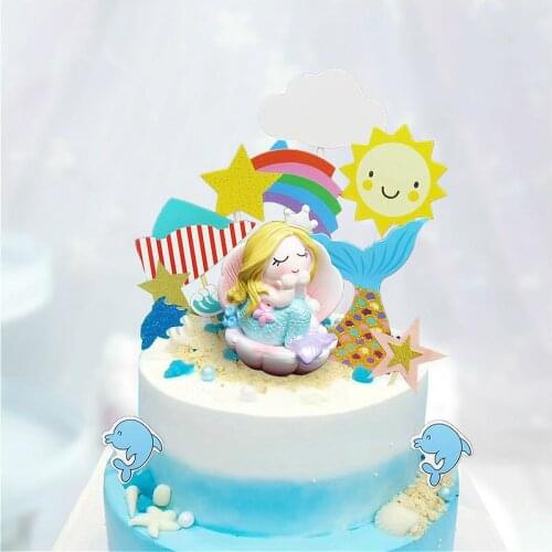 Mermaid Cake Border Baby Cake Topper Kids Birthday Cupcake Wrapper Decorating Tool Wedding Birthday Party Supplies