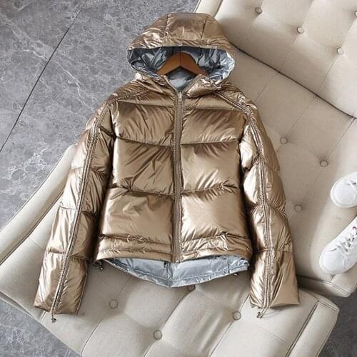 Silver Pink Down Coat Winter Jacket Women Hooded White Duck Down Parkas Female Loose Double Sided Waterproof Outerwear