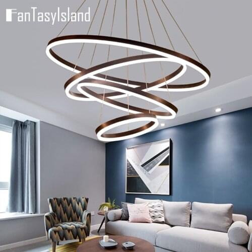 Aluminum Circle Rings Modern LED Chandelier lighting golden black Brown Lustre Living Kitchen Dining room nordic lamp fixture