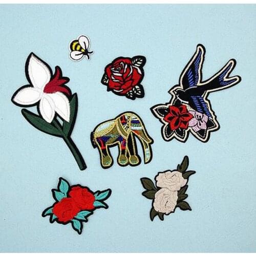 Fabric Embroidered Elephant Flower Patch Clothes Stickers Bag Sew Iron On Applique DIY Apparel Sewing Clothing Accessories BU36