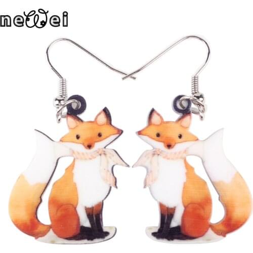 Bonsny Statement Acrylic Lovely Fox Earrings Drop Dangle Big Long Cartoon Animal Jewelry For Girls Women Gifts Party Accessories