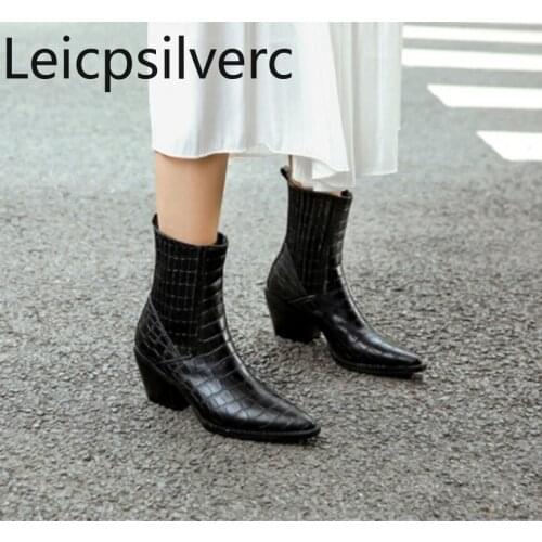 Womens Boots The New winter fashion Pointed zipper High heel Ankle boots Womens shoes plus size 33-45 Heel Height 7cm black