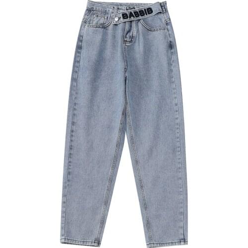 2021 New Womens Spring Casual Harajuku Oblique Buckle Streetwear High Waist Denim Trouser Baggy Vintage Femme Straight Pants