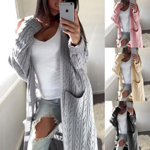 Women Baggy Long Sleeve Fashion Casual Cardigan Coat Tops Ladies Chunky Knitted Trench Jumper One Size