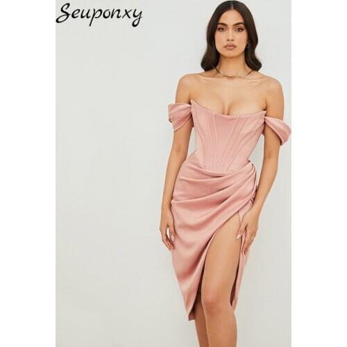 High Quality 2021 Summer Sexy Off-The-Shoulder Backless Pleated Irregular Split Dress Bodycon Celebrity Party Dress Vestidos