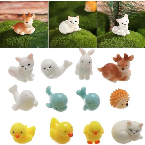 1PC Miniature Animals Resin Crafts Mini Rabbit/Deer/Chicken/Duck Animals Figurines Micro Landscape Doll House Ornament