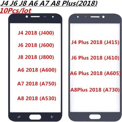 10Pcs Front display Glass Touch Panel Screen A530 A730 For SAMSUNG Galaxy j4 j6 j8 Plus 2018 Digitizer Lens A6 A7 Touch Panel A8