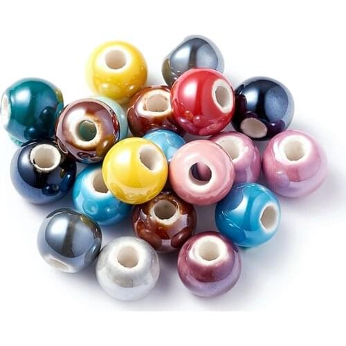 20pcs 8mm Mixed Color Pearlized Round Handmade Porcelain Beads for Jewelry Making DIY Hole: 2mm