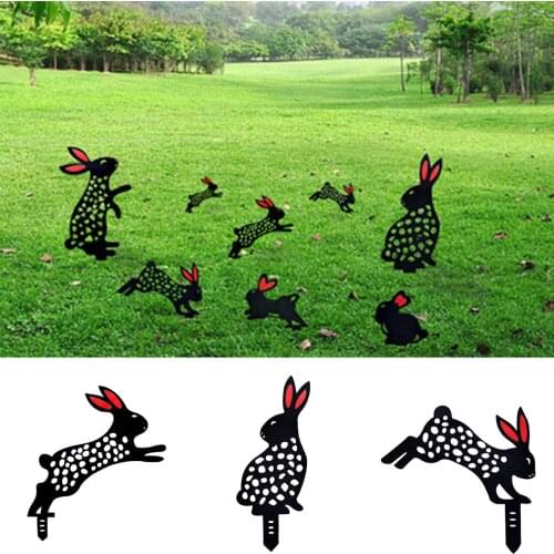 2D Rabbit Yard Art Stake Ground Insert Decor Hollow Lifelike Bunny Metal Statue Peg for Outdoor Garden Manor Lawn J2Y