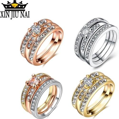 3/pcThree Colors Luxury Top Quality 3pcs mix Colors Cubic Zirconia Wedding Ring set Rose Gold Color Classical Elgant Jewelry