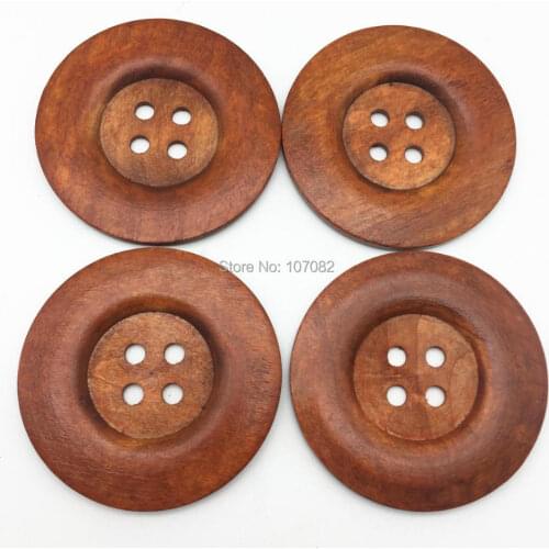 40pcs 60mm 6CM Large 4 Holes Wooden Buttons Brown Round Sewing Button Embellishments Crafts Scrapbooking