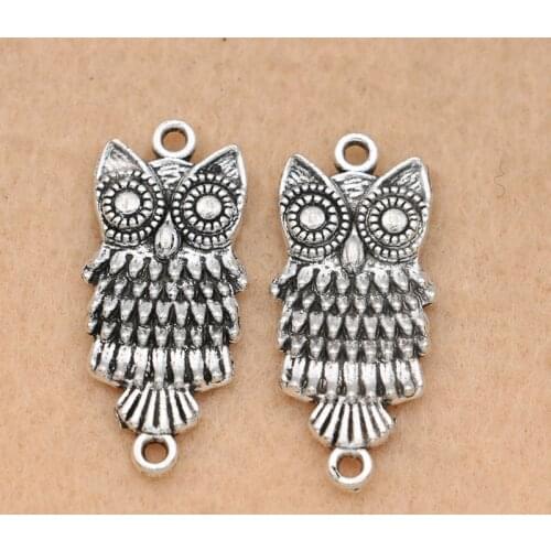 5pcs Antique Silver Owl Connector Charm Pendants For Jewelry Making Craft Handmade Jewelry Diy Accessories 28x13mm