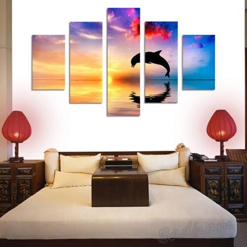 5 Pieces Canvas Painting Frameless Poster Animals Dolphin Printmaking Printing Home Seascape Decoration Wall Sticker