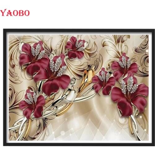 5d Diy Diamond Painting Cross Stitch Abstract Flower Diamond Embroidery Full Square Round Mosaic Rhinestone Decorative