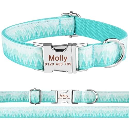 AiruiDog Nylon Personalized Dog Collar Medium large Dog Puppy Name Custom Engraved Buckle
