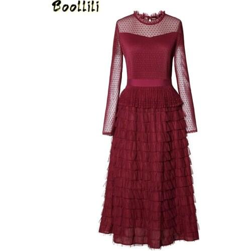 Boollili 2020 New Women Summer Elegant Dress Long Sexy Party Mesh Dress Lace Ladies Dresses Vintage Korean Black Vestido Mujer