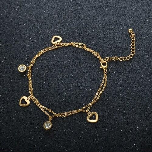 Womens Anklet Double Layered Heart Crystal Charm Anklet For Women Adjustable Anklet Bracelets On Leg Foot Beach Jewelry Gift