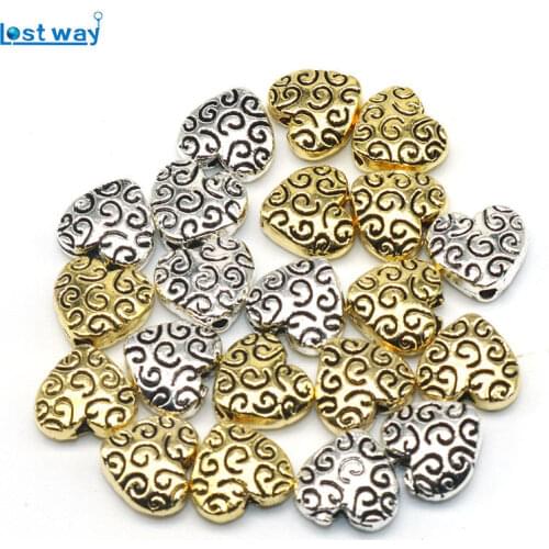 20pcs/lot Silver color Heart beads Metal Spacer Beads charm For Bracelet DIY Jewelry Alloy Pattern handcraft work 8mm