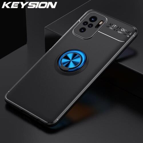 KEYSION Shockproof Phone Case for Redmi Note 10 10 Pro 5G Silicone Ring Stand Phone back cover for Xiaomi Redmi Note 10 Pro Max