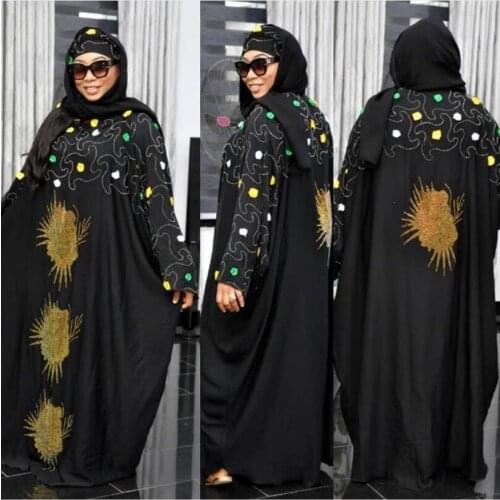 Length 150cm Long sleeve black African Dresses For Women Dashiki Diamond Clothes Sexy Slim Robe Long Dress african clothing