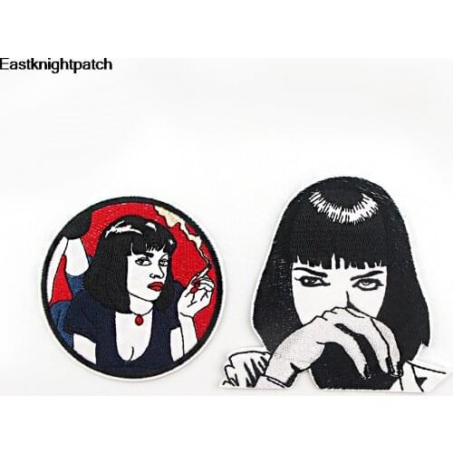 E1974 Cartoon Pulp fiction Girls Iron On Patches Clothing Para Diy Embroidered Badges Sewing Applique Patchworks Stickers
