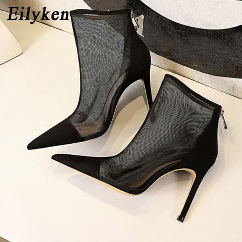 Eilyken Sexy Mesh high heels Boots for women Pointed toe shoes Ladies high heel Boots Runway 2021 Ladies Party shoes Wedding