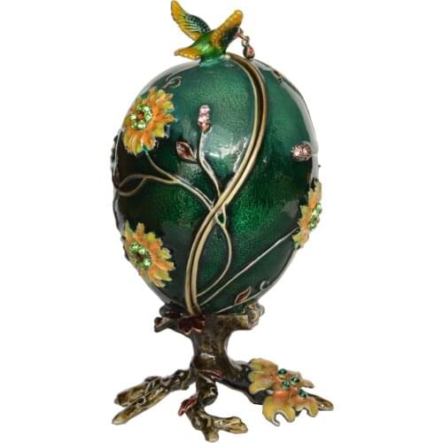 Enameled Hummingbird on Egg Trinket Jewelry Box Easter Gifts Collectible Figurines Creative Gifts