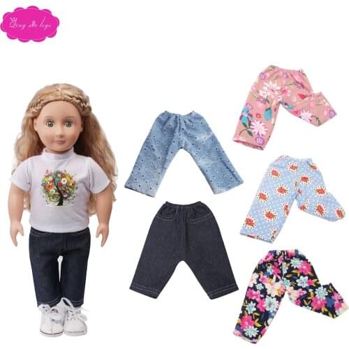 Doll clothes Many styles printed trousers casual pants jeans Dress accessories fit 18 inch Girl dolls and 43 cm baby doll a17