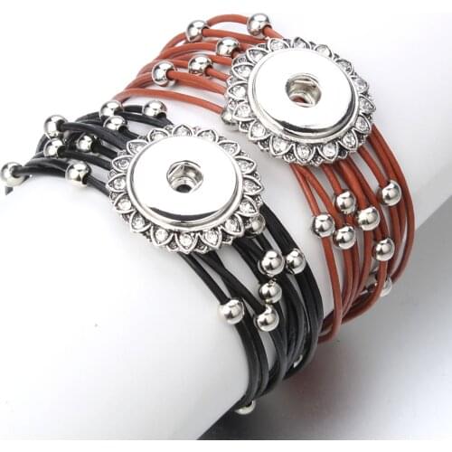 Magnet Multilayer Leather Bracelet Snap Jewelry 18mm Snap Button Bracelet for Women Men Fit Snap Button Jewelry Button Bracelet