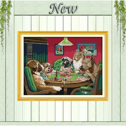 Dogs' game lovely cartoon paintings counted printed on canvas DMC 14CT 11CT Chinese Cross Stitch Needlework Sets Embroidery kits
