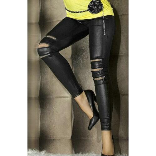 ML7571 Stylish Cheap Faux leather black zip front jean leggings