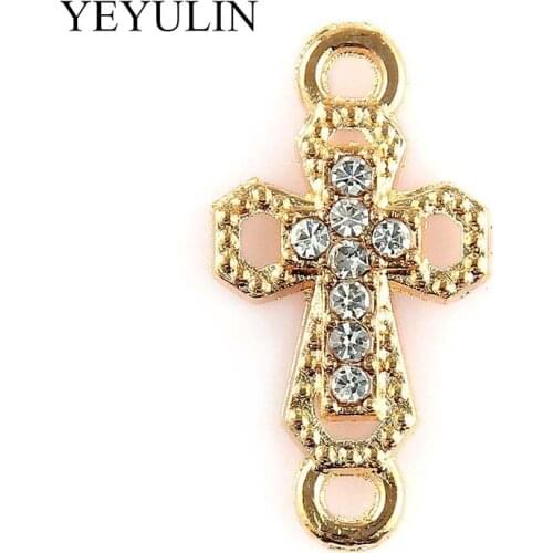 Women Men DIY Fashion Necklace Bracelet Making Jewelry Accessories Gold Color Cross Shape Alloy Crystal Connector Charm Bead