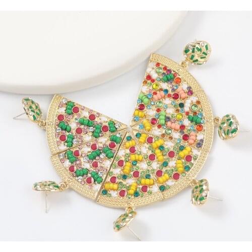 Fashion Creative Metal Rice Beads Watermelon Dangle Earrings Womens Popular Exaggerated Party Jewelry Accessories