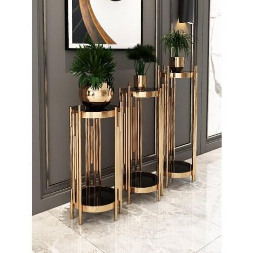 Marble rock board living room stainless steel light luxury flower frame TV cabinet next to the floor shelf flower pot shelf