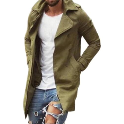 Mens Coat 2021 Autumn Windbreaker Mid-length Coat Cardigan Slim Solid Color Trench Coat for Winter Fashion Casual Male Jacket