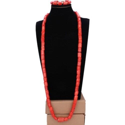 4UJewelry Jewellery Set Groom Original / Nature African Men Coral Beads Jewelry Set Free Ship Bracelet and Necklace Set 2018 New