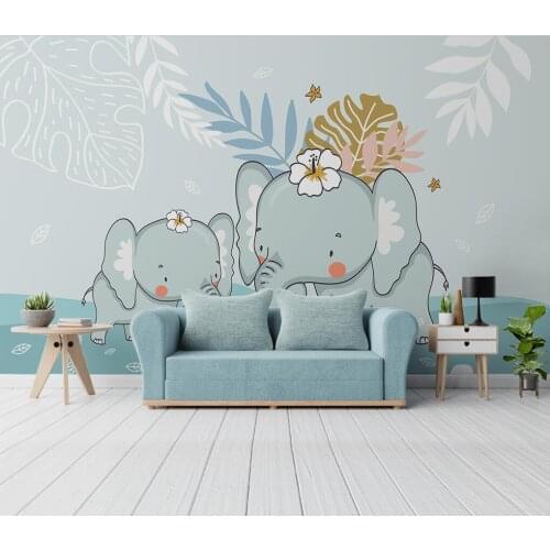 Custom wallpaper mural cartoon fantasy white cloud leaf baby elephant childrens room background wall decoration 3d wallpaper