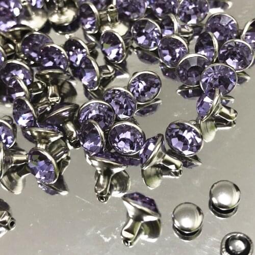 New 8MM 50 Sets CZ++ Light Violet Crystal Rivets Silver Plated Spots Studs Double Cap for DIY Leather-Craft Making