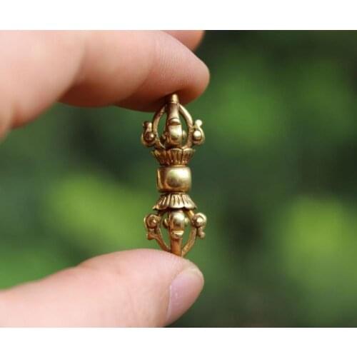 4 CM Tibetan Buddhism Pure Bronze Gild Four Petal Dorje Vajra-pestle Amulet Pendant Necklace
