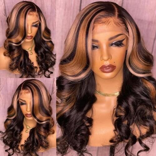 Highlights Colored 180% Lace Front Human Hair Wig Loose Body Wave Pre Plucked With Baby Hair Lace Wigs Brazilian Remy Hair