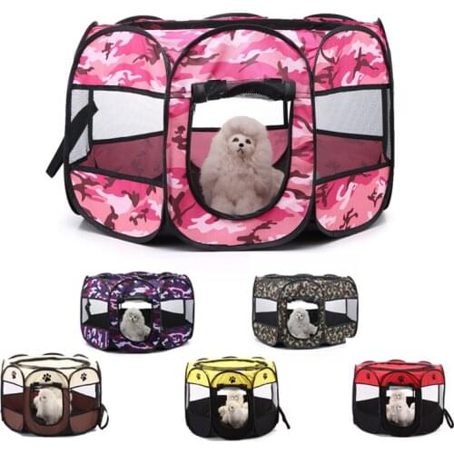 Camouflage Portable Folding Dog Kennel Outdoor Indoor Dog Crate Fences House Cage Water Resistant Mesh Shade Pet Cat Playpen