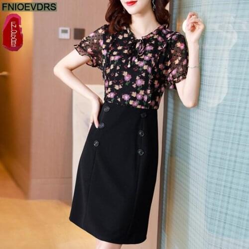 Plus Size 5XL 4XL 3XL Clothes Elegant Vestidos Women Fashion Floral Pinting Patchwork Two Piece Office Lady Peplum Dress