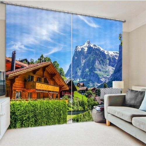 Luxury Nice wooden house 3D Blackout Window Curtains For Living room Bedding room Drapes Cotinas para sala Decorative