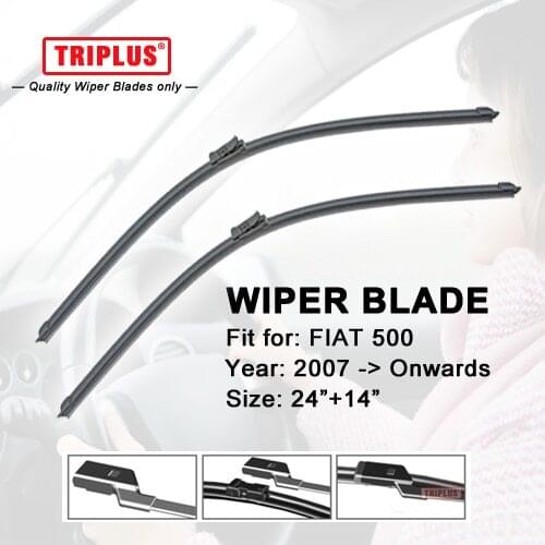 Wiper Blade for FIAT 500 (2007-2012) 1set 24"+14",Flat Aero Beam Windscreen Wipers Frameless Windshield Soft Blades